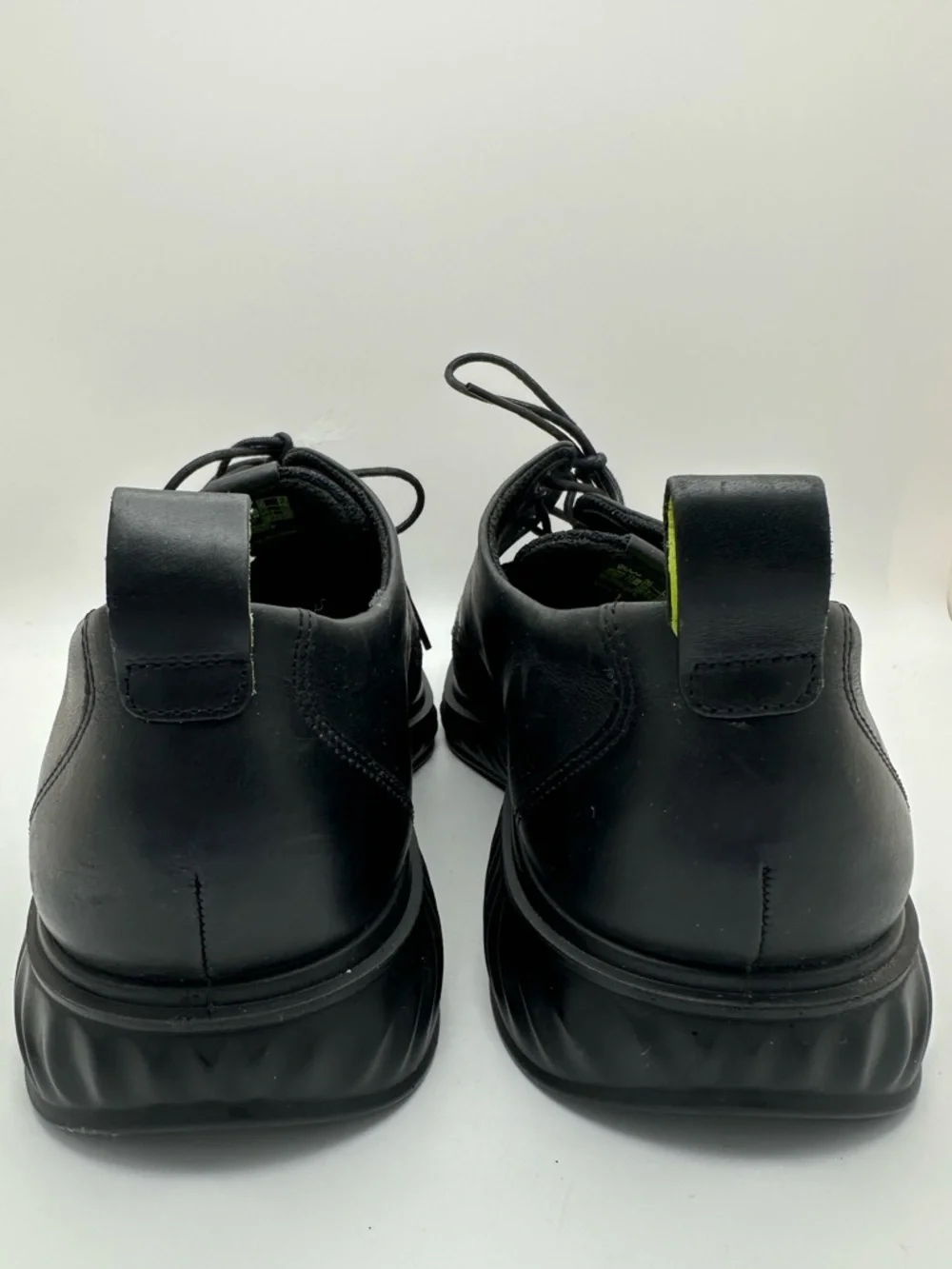 Ecco ST. 1 Men's Hybrid Lite Mesh Black Knit Derby Oxford Shoes Lime Insole